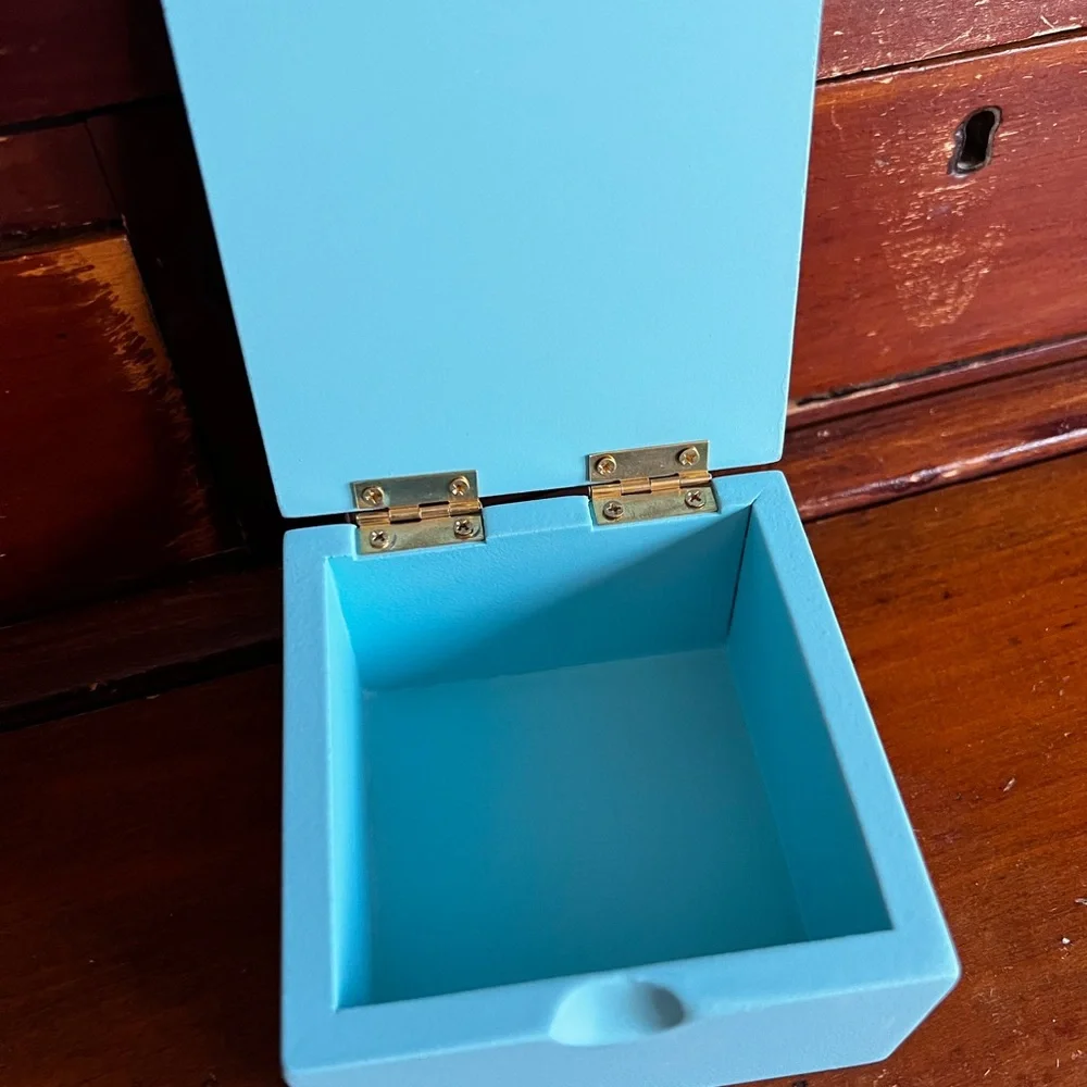 New Blue Decorative Trinket Box with White Beach Quote